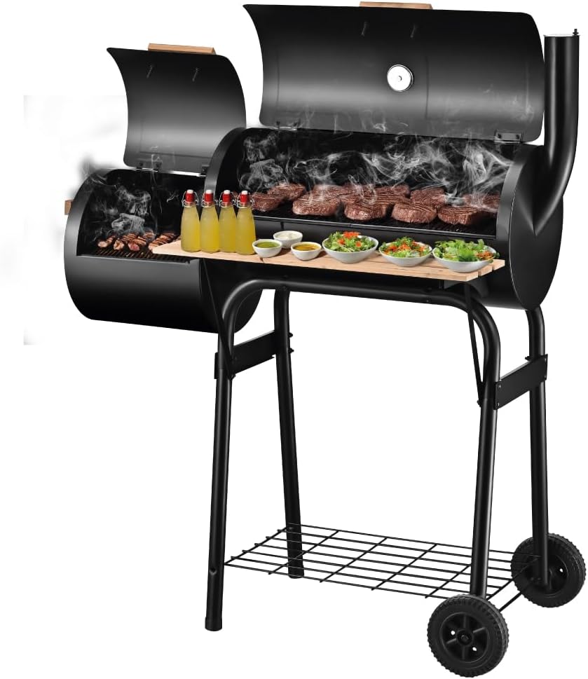 MARK ADLER Roast 7.0 | BBQ Barbecue Grill Smoker Grill Trolley Charcoal Grill Smoker Oven Garden Grill Fireplace Multifunction Large Grate Transport Wheels Temperature Display Sheet Steel | Black