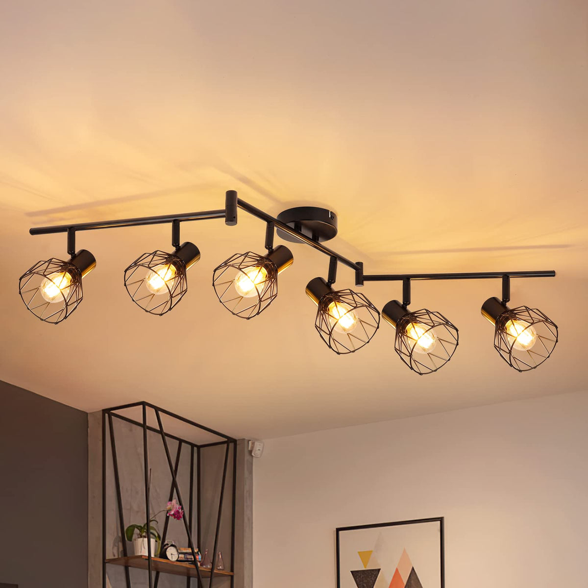 Kimjo 6-Bulb LED Ceiling Spotlight, Swivelling E14 Ceiling Spotlight, Black 6-Bulb Ceiling Light For Living Room, LED Kitchen Ceiling Light, Without Bulbs