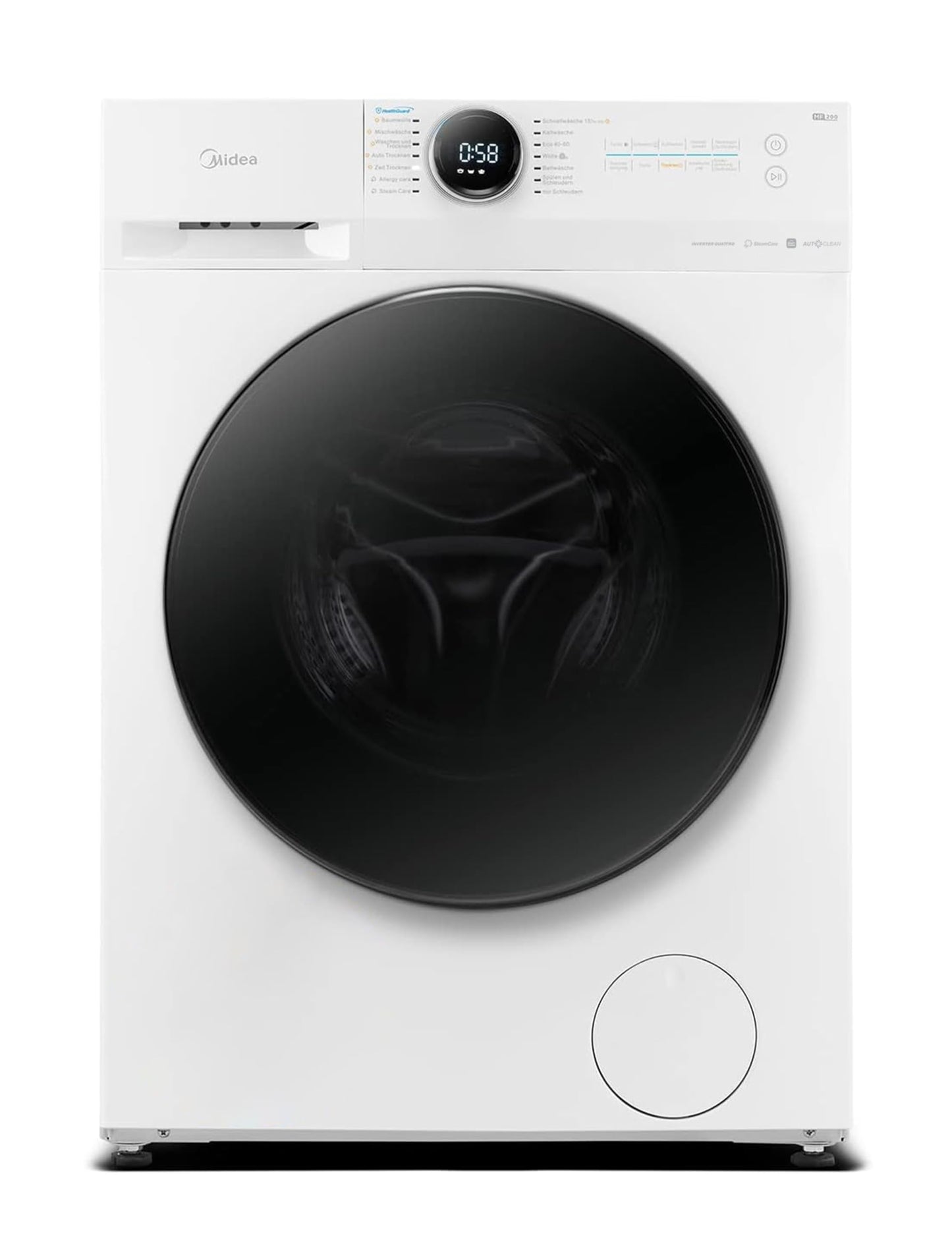 Midea MF200D86WB-14EAS Washer Dryer 8/6 kg Wash/Dry, Inverter Mortor, Refresh, 60 Min. Washing and Drying, Steam Care, Turbo Wash, 48 cm Deep, App Control, AquaStop