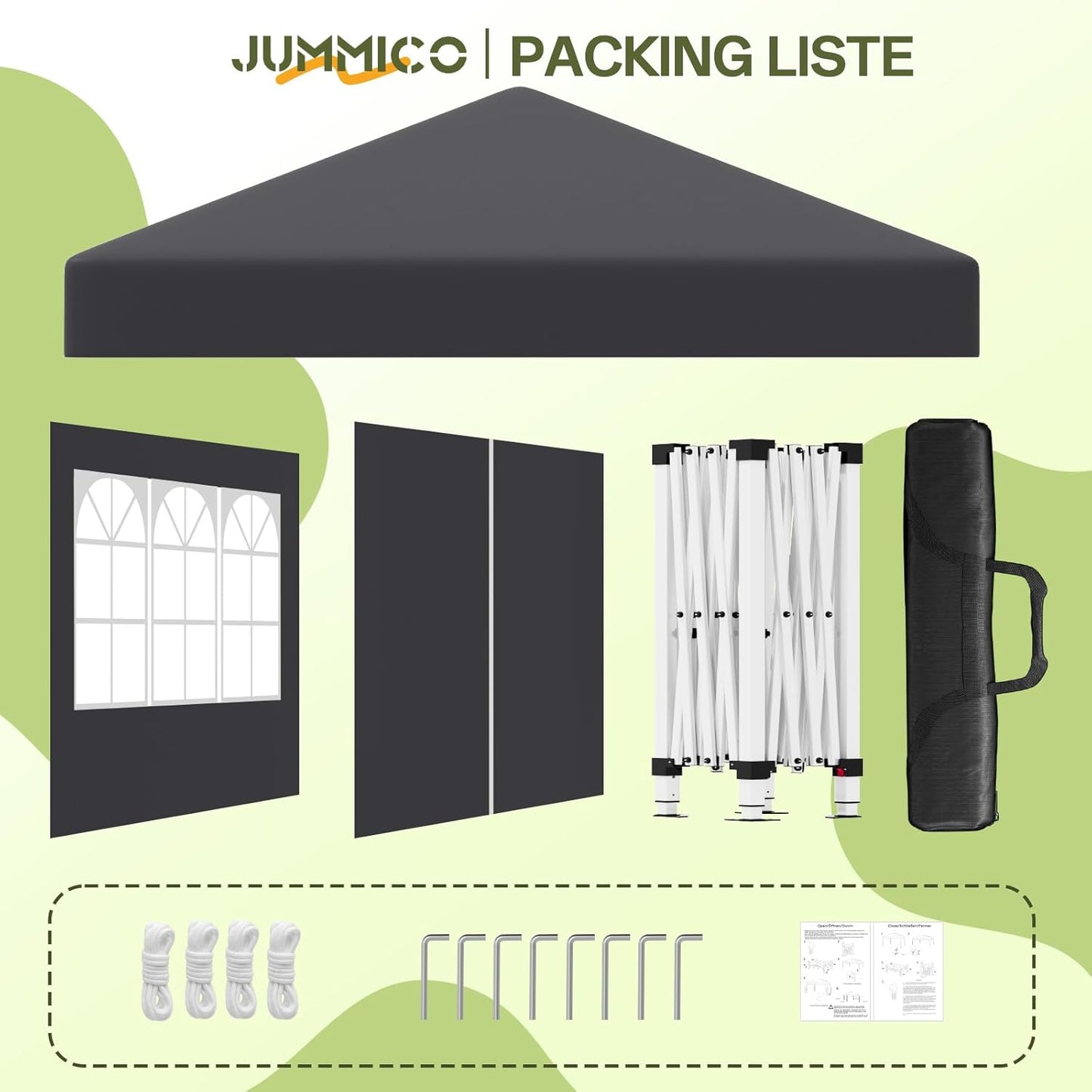 JUMMICO Gazebo 3 x 3 Waterproof Stable Winterproof with 4 Side Walls, Folding Gazebo Height Adjustable, Gazebo UV Protection 50+, Garden Gazebo Folding Tent for Garden, Courtyard, Camping, Gazebo Grey