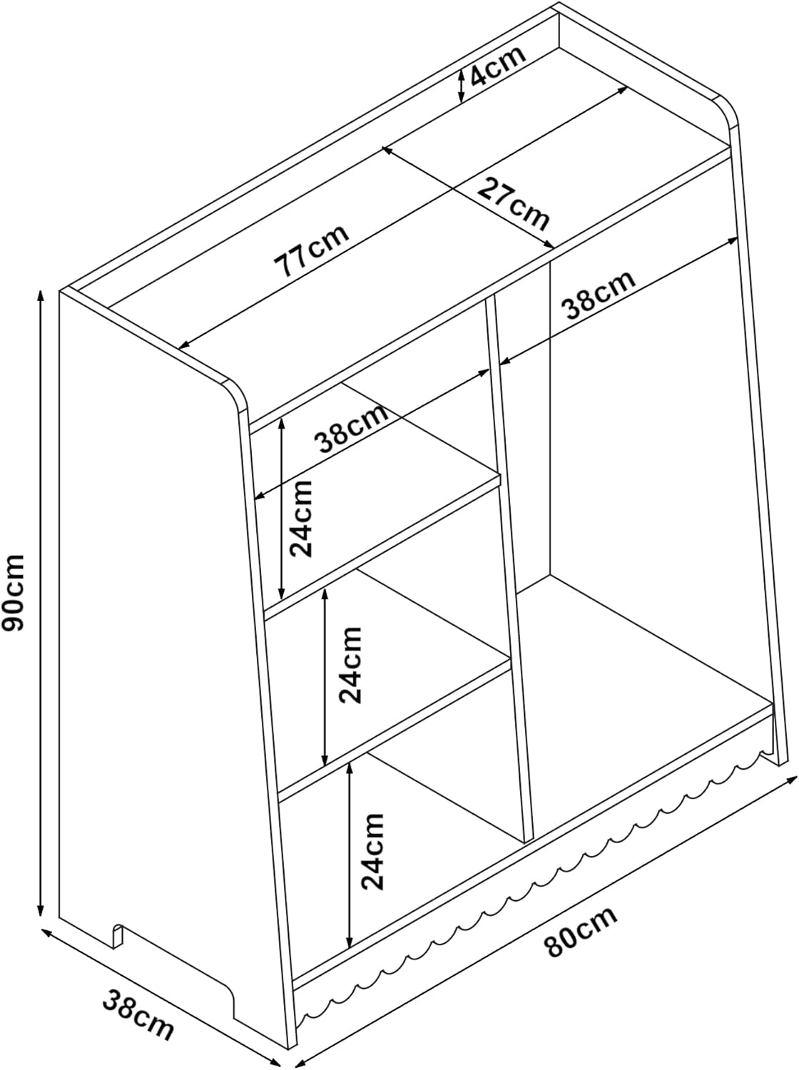 [en.casa] Children's Wardrobe Standing Vestnes Children's Wardrobe with Clothes Rail 90 x 80 x 38 cm Clothes Rack with Shelf Wave Design Cotton Candy/White