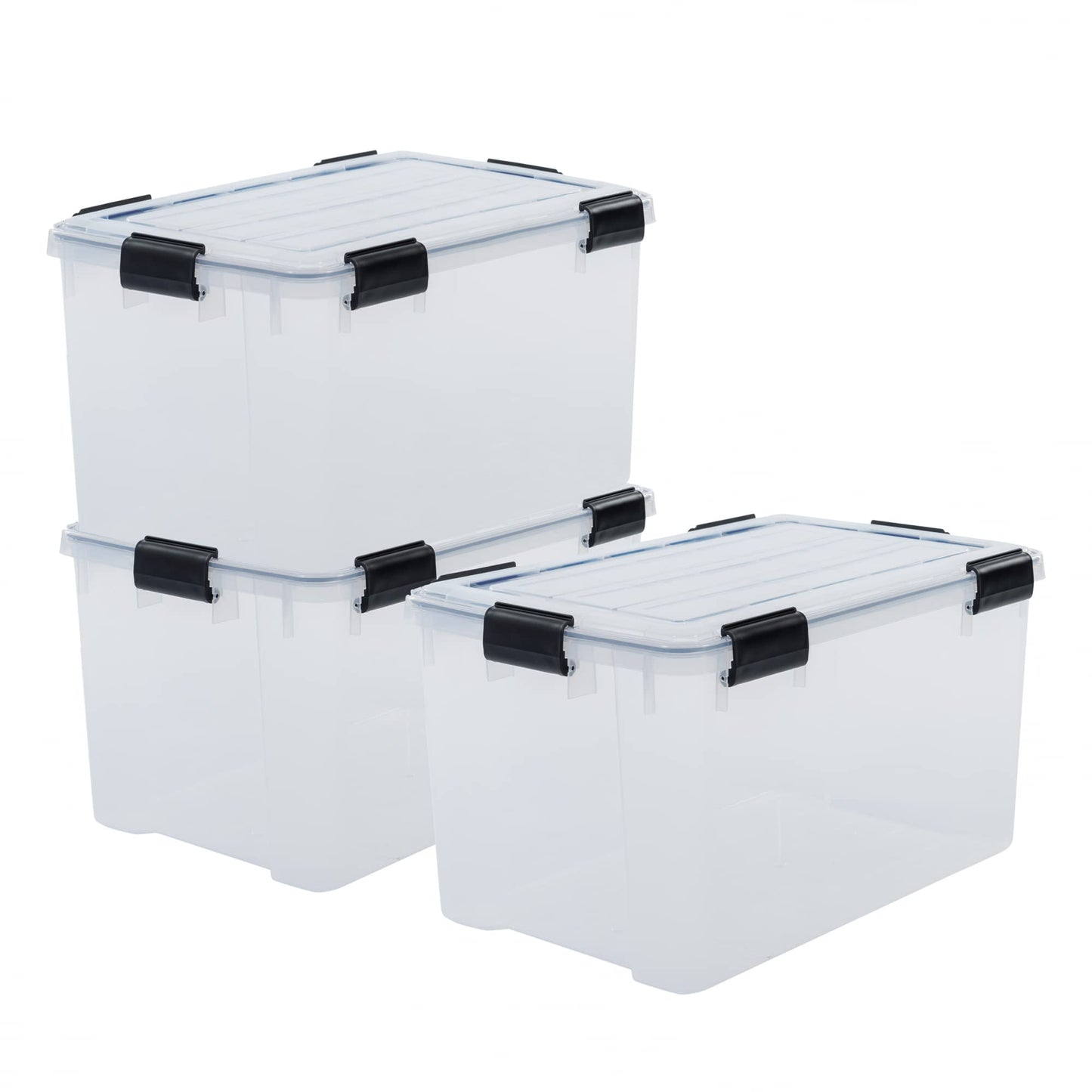 Iris Ohyama Airtight Plastic Storage Boxes with Lids, 20L, Set of 3, Black, Hermetic Waterproof Closure, Heavy Duty Snap Latches, Stackable, Dustproof, BPA-Free, DDAT-SD