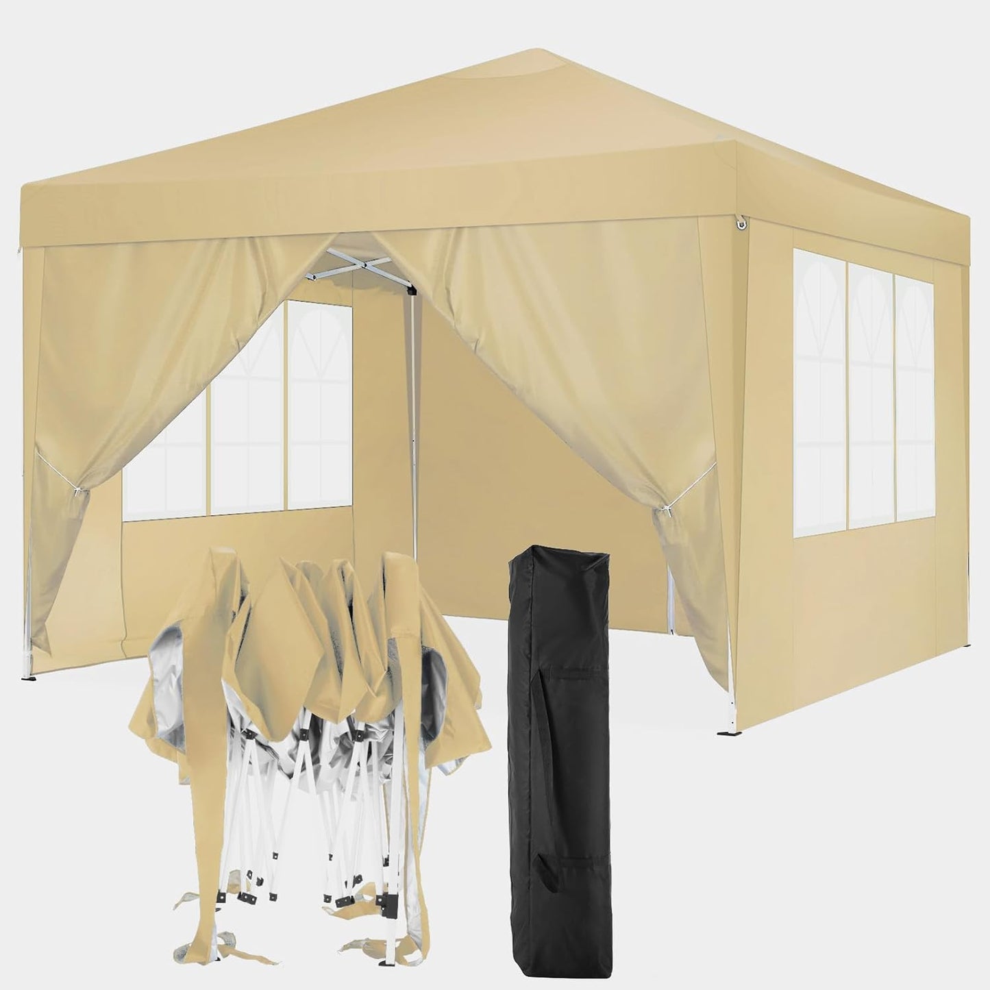 COBIZI Gazebo 3 x 6 Folding Gazebo Waterproof Stable Winterproof Foldable Party Tent with 6 Side Panels Pop Up Garden Gazebo UV Protection 50+ Height Adjustable for Beach Wedding Camping White