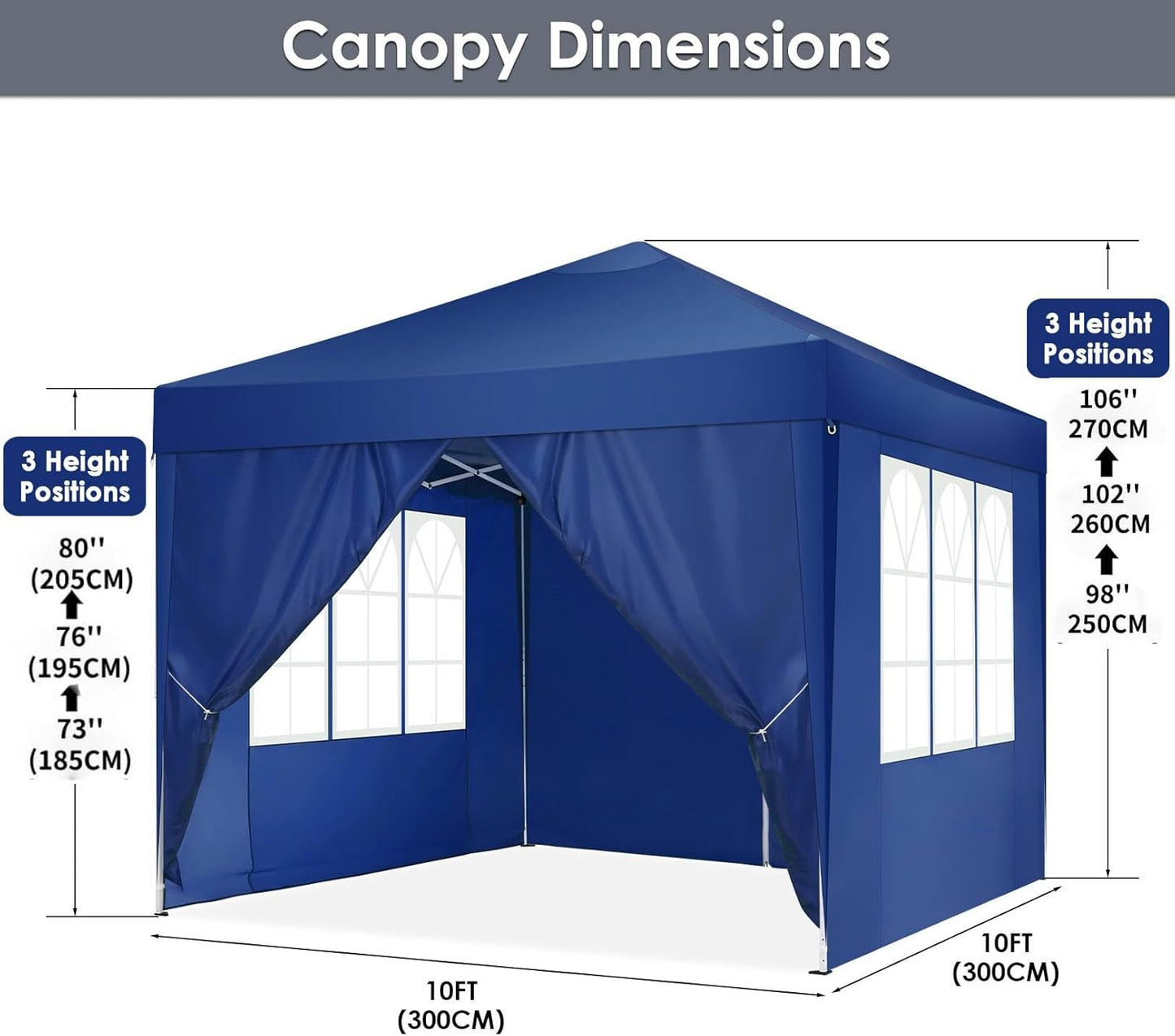 COBIZI Gazebo 3 x 6 Folding Gazebo Waterproof Stable Winterproof Foldable Party Tent with 6 Side Panels Pop Up Garden Gazebo UV Protection 50+ Height Adjustable for Beach Wedding Camping White