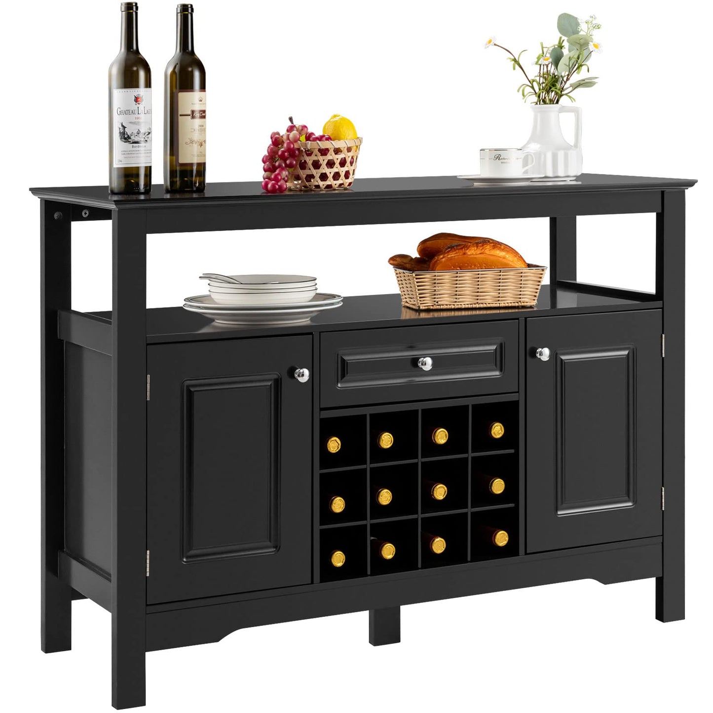 COSTWAY Sideboard Kitchen Cabinet with Doors and Drawers, Wooden Kitchen Chest of Drawers, Buffet Cabinet, Storage Cabinet, Side Cabinet, Wine Cabinet, 116 x 40 x 82 cm (White)
