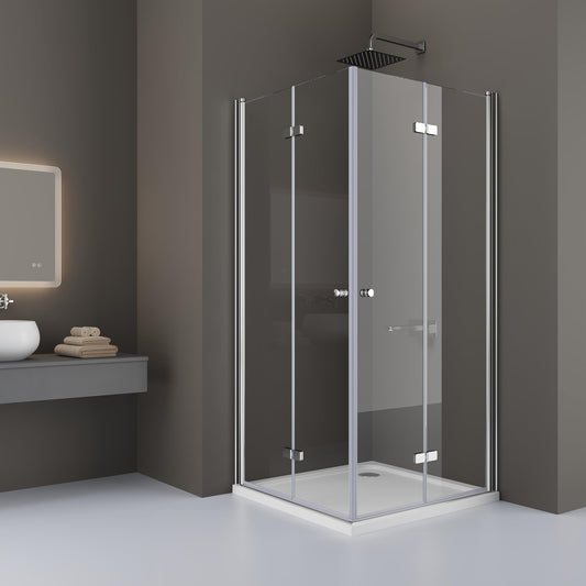 Shower Cubicle 90 x 90 x 185 cm Corner Entry Shower Folding Door 180° Shower Screen Shower Enclosure 6 mm Tempered Glass