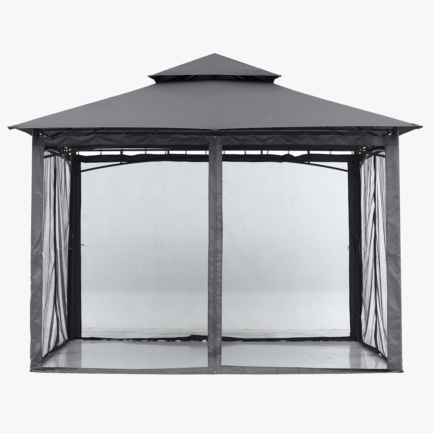 ABCCANOPY Pavillon 2.5x2.5m Wasserdicht Stabil Winterfest Gartenpavillon，Doppeldachweichdach Hinterhof-Partyzelt mit Netz für Schatten und Regen,Grau