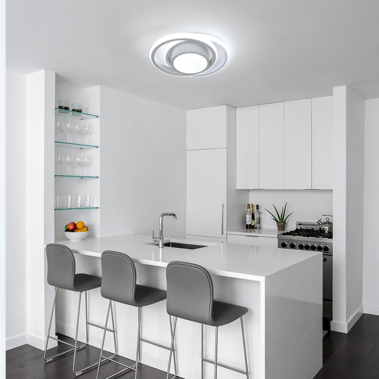 Comely LED Ceiling Lights, Pack of 2, 32 W, Round, 2350 lm, Modern, for Bedrooms, Bathrooms, Kitchens, Corridors, Balconies, 4500 K Neutral Light, Diameter 280 mm