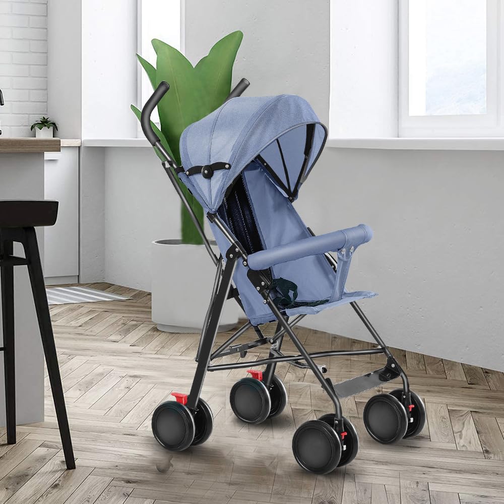 Kindersportwagen,Zusammenklappbarer Kinderwagen,leicht modern klein Buggy mit Liegeposition,Liegefunktion,Ultraleicht (nur 4.5 kg),ideal für Reisen,bis 60 kg (Blau, 45 x 67 x 100cm)