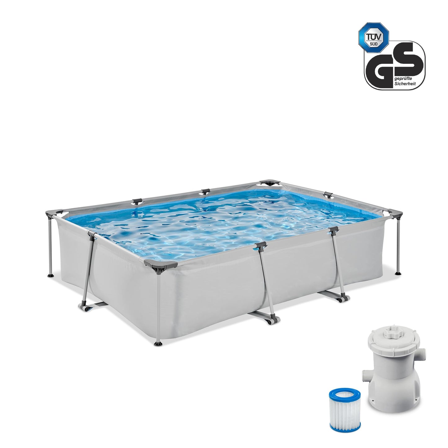 EXIT Toys Soft Grey Pool - 300x200x65cm - Rechteckiger, Kompakter Rahmenpool mit Kartuschenfilterpumpe - Leicht Zugänglich - Für Kleinkinder Geeignet - Starker Rahmen - Einzigartiges Design - Grau