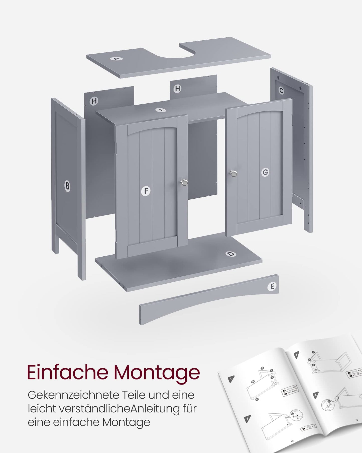 VASAGLE BBC410P31 Vanity Unit Extra Long 30 x 90 x 60 cm 2 Doors Bathroom Cabinet Open Compartments Height Adjustable Shelves White