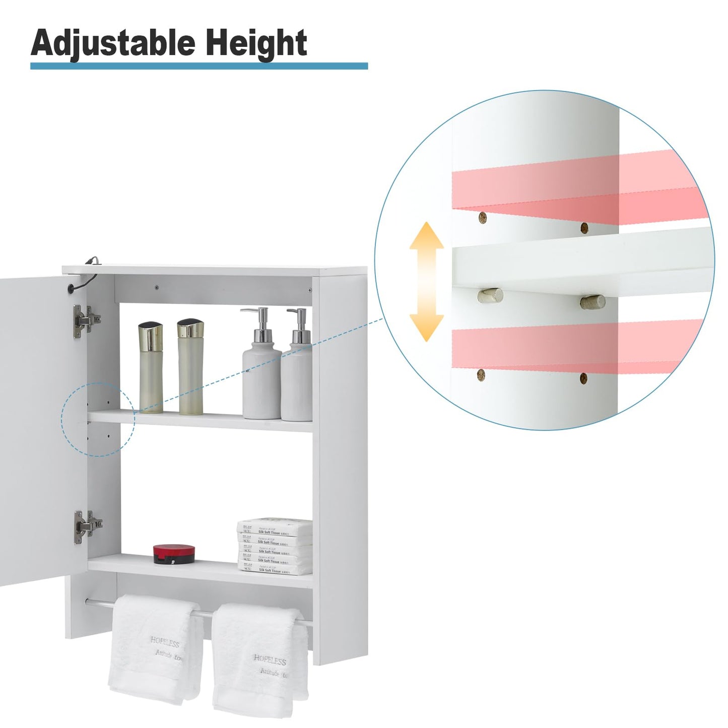 TUKAILAI Mirror Cabinet with LED Lighting, 6 Open Shelves and Adjustable Shelves, Bathroom Mirror with Touch Switch, Bathroom Mirror, Light Mirror, Wall Mirror, Bathroom Cabinet for Bathroom