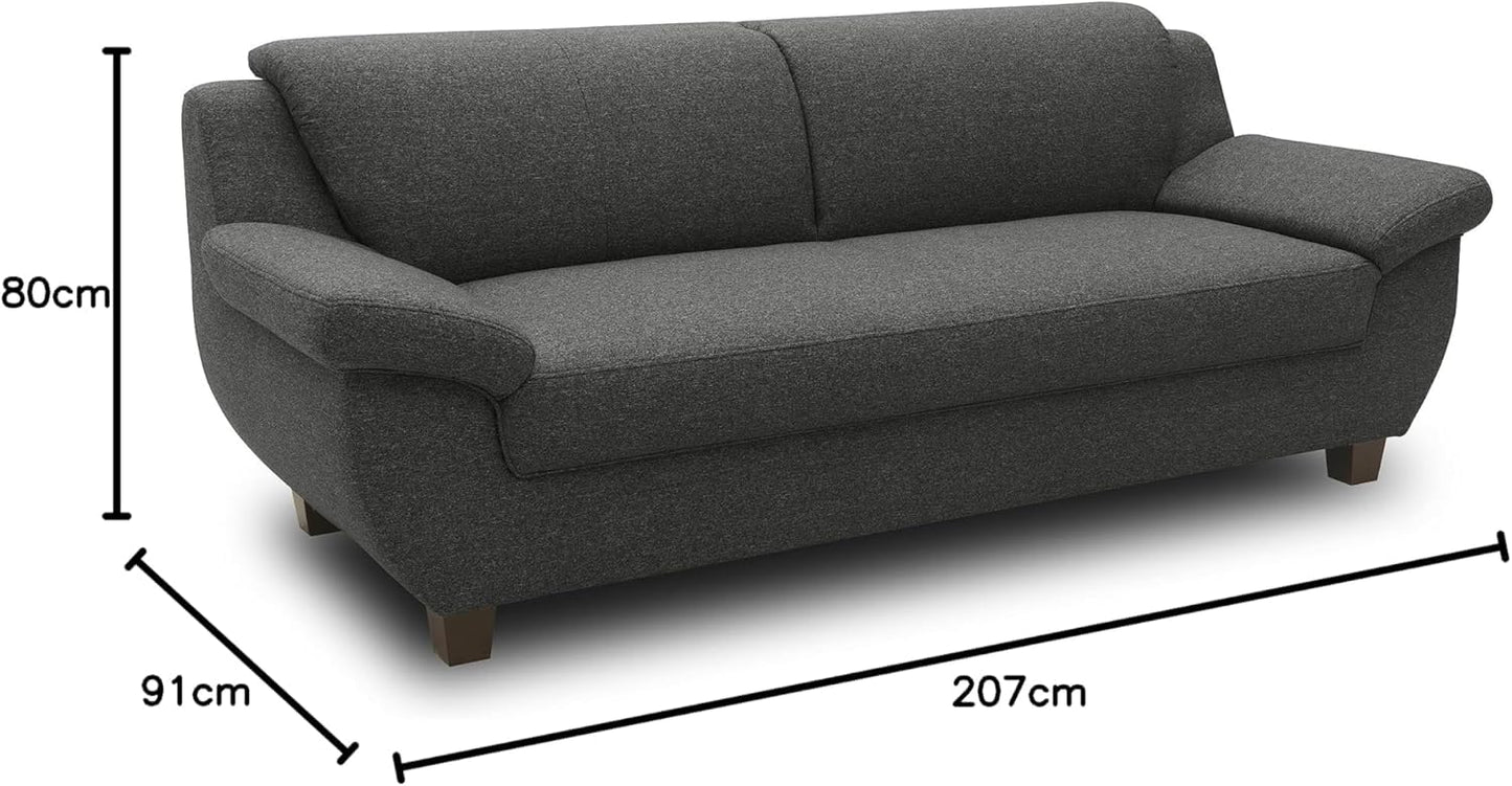 DOMO. collection Panama 3-Seater Sofa 3-Seater Couch Set 3-2-1 Anthracite 207 cm