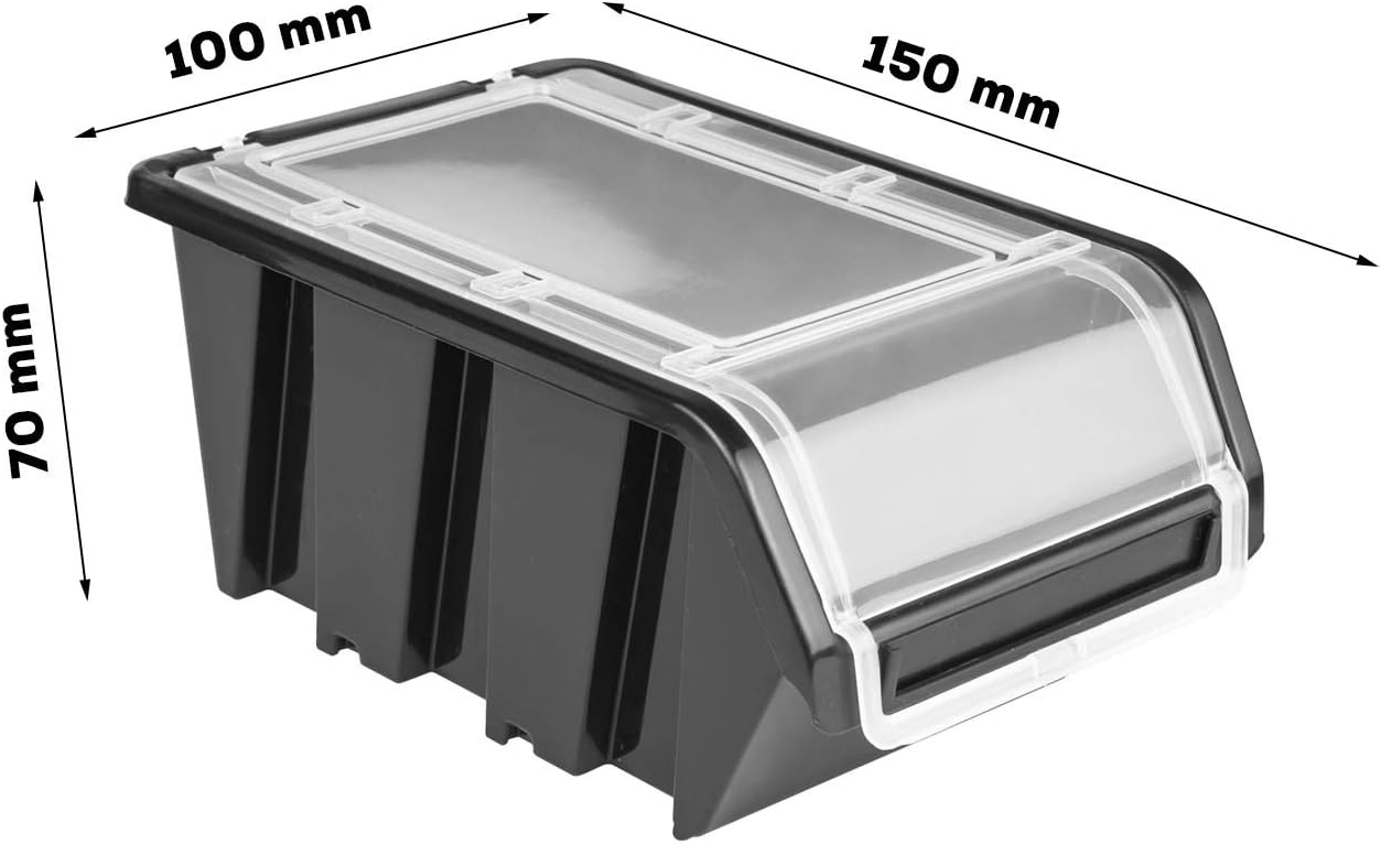 60 Stacking Boxes, Wall Shelf, 120 x 80 cm, Transparent Lid, Plastic Storage System, Stacking Boxes, Storage Boxes, Storage Boxes