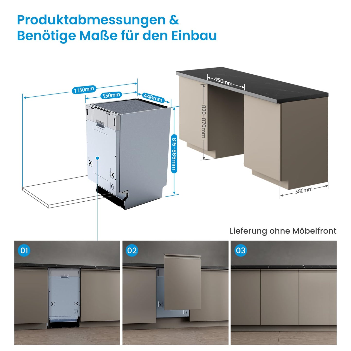 Midea SU 5.35X14CS Dishwasher Base, 14 MGD, Dishwasher 60 cm, Home Connect, Hygiene Care+, Machine Care +, Extra Drying, Half Load, 44 db, Start Delay, Stainless Steel