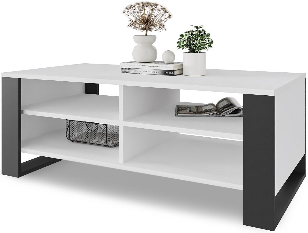 Meble Pitus Coffee Table - Living Room Table Modern - Coffee Table with Storage Space 90 x 50 x 50 cm - Table for Living Room - White
