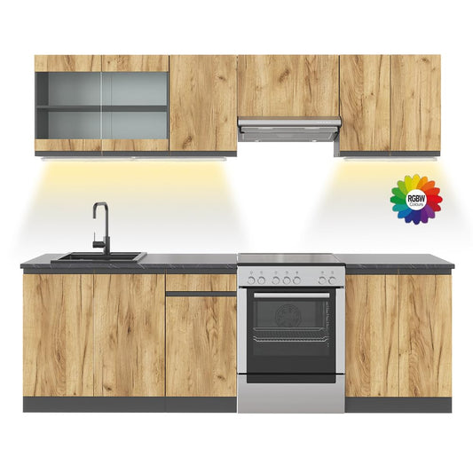 Vicco Kitchen Raul 240 cm Kitchen Unit Kitchen Block Built-in Kitchen – Freely Combinable Units