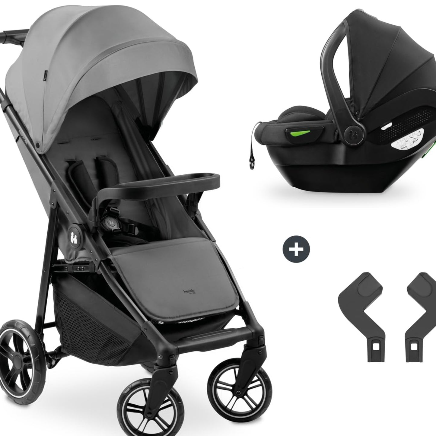 hauck Shop N Care Olive Children's Buggy with Reclining Function from Birth to 22 kg, Cup Holder and Snack Tray, Small Foldable, UV Protection 50+, XL Basket up to 3 kg