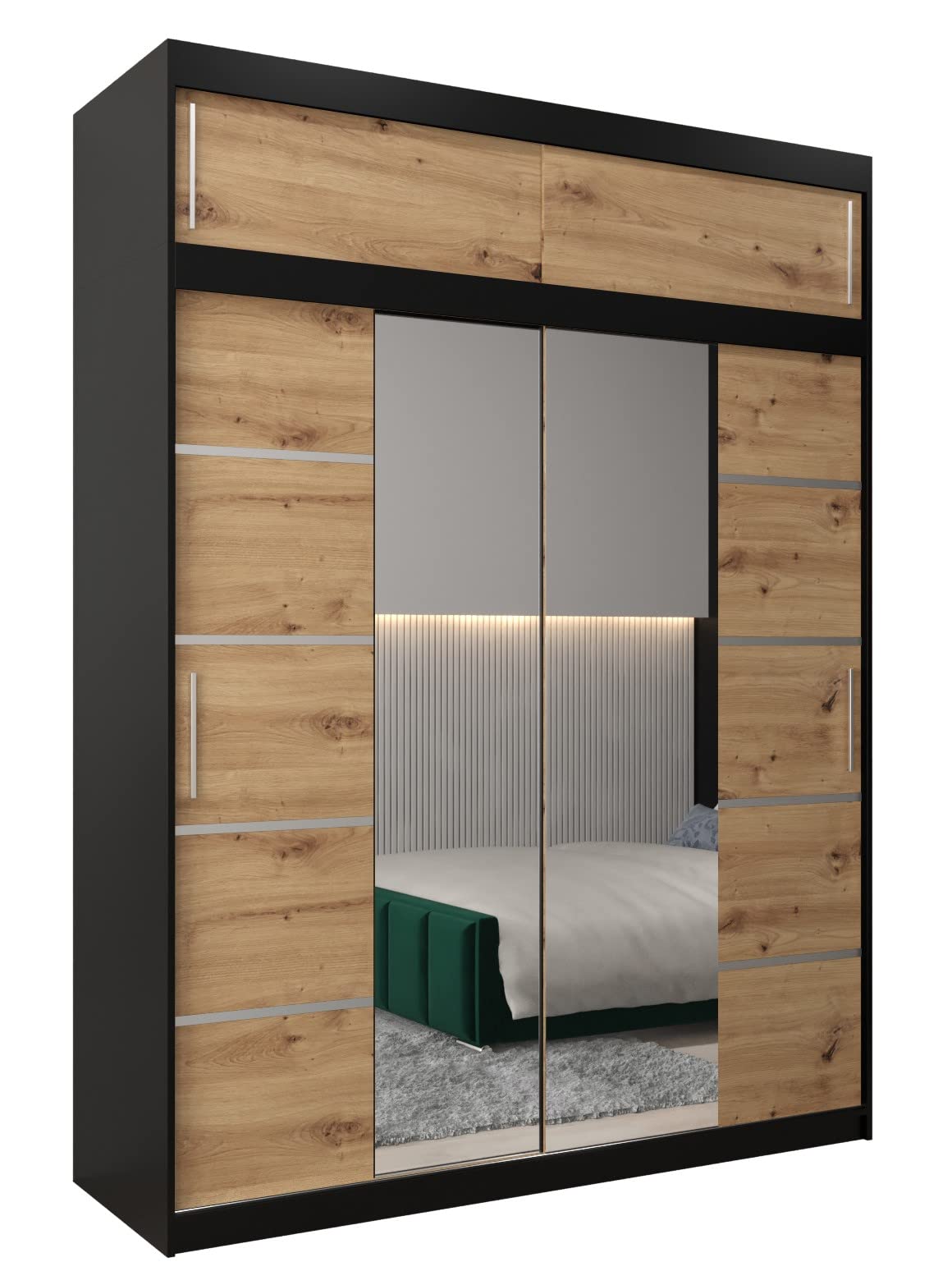MEBLE KRYSPOL Verona 4 250 Bedroom Wardrobe Sliding Doors Cabinet with Mirror Wardrobe with Mirror Sliding Door Wardrobe Sliding Doors - 250 x 240 x 62 cm - Sonoma with Extension
