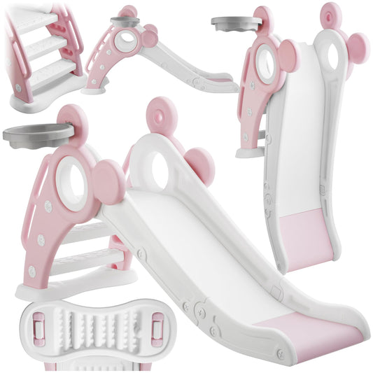 tectake® Rutsche mit Basketballkorb, Kinderrutsche, Baby Rutsche klappbar, für Kinder ab 2 Jahre, Spielgeräte zum Klettern und Bewegung Kinder Indoor und Outdoor Spielzeug, Indoor Spielplatz - pink