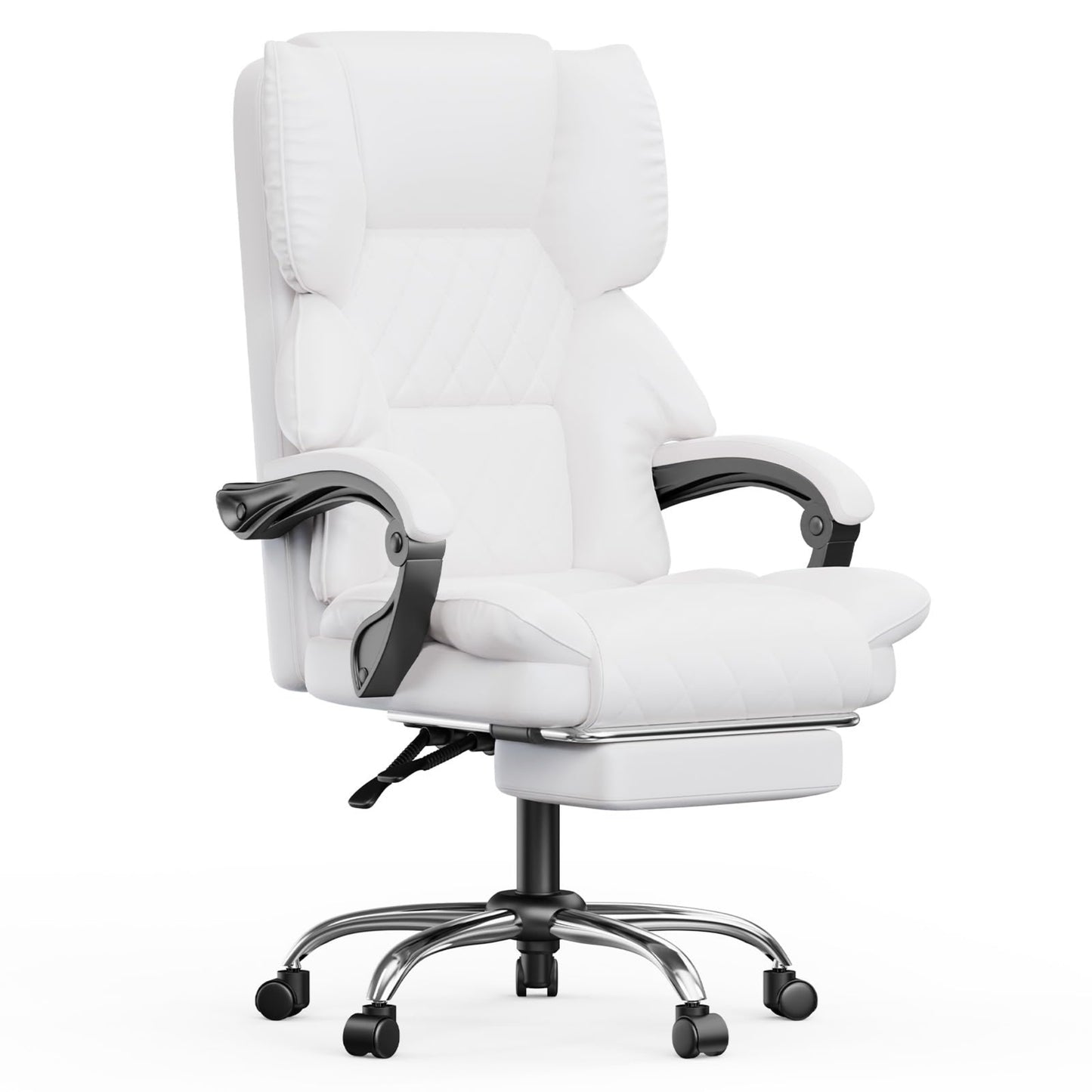 naspaluro Executive Office Chair with Footrest, Ergonomic Desk Chair, PU Leather Computer Chair with Padded Armrests and Soft Headrest Tilt Function, Height Adjustable Swivel Chair, Black