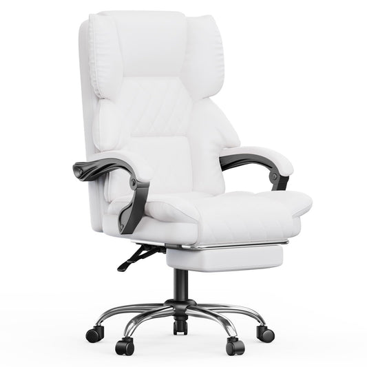 naspaluro Executive Office Chair with Footrest, Ergonomic Desk Chair, PU Leather Computer Chair with Padded Armrests and Soft Headrest Tilt Function, Height Adjustable Swivel Chair, Black