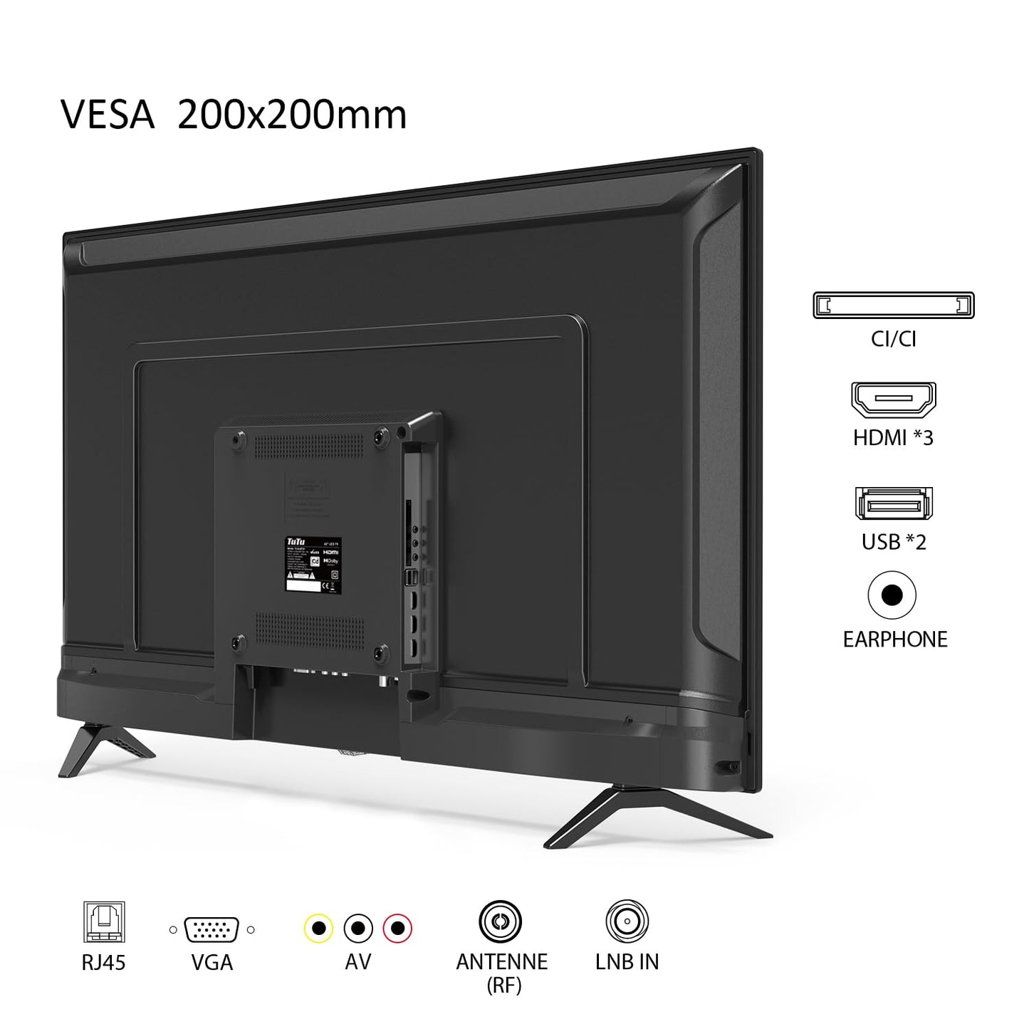 TuTu Smart TV 25 Zoll (64 cm) Full HD VIDAA Fernseher mit WLAN Triple Tuner (DVB-T/T2, DVB-C, DVB-S/S2) APP Store HDMI USB (TUV25FQ1B, 2024)