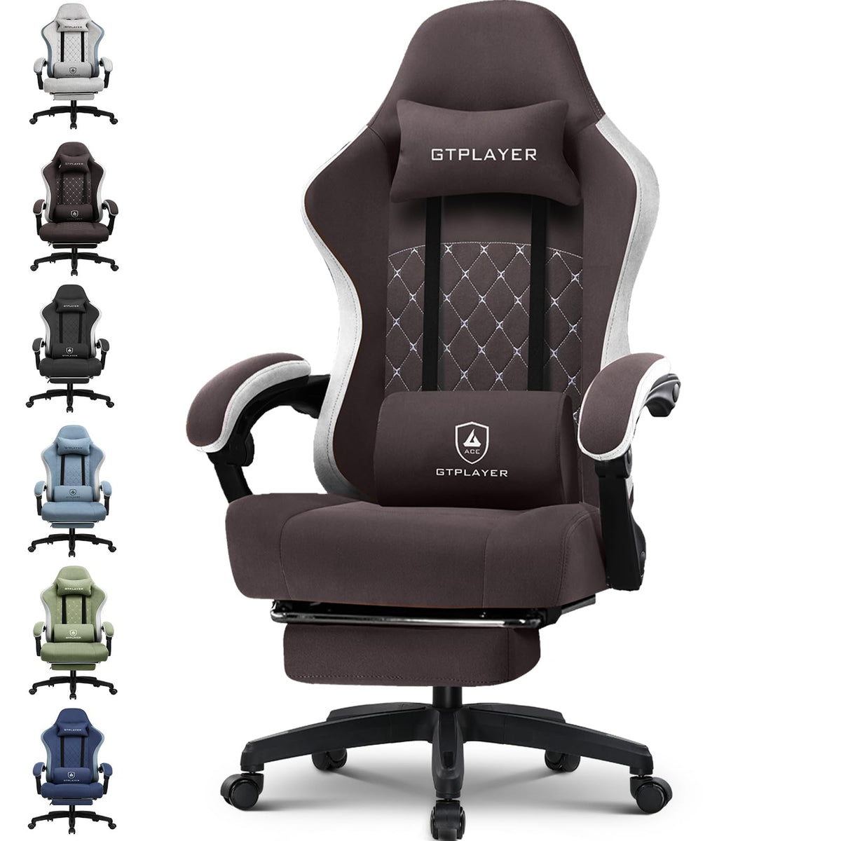 GTPLAYER Gaming Chair, Ergonomic Gaming Chair, Desk Chair with Fabric Surface, Spring Seat Cushion, Connecting Armrests and Footrest, Light Black