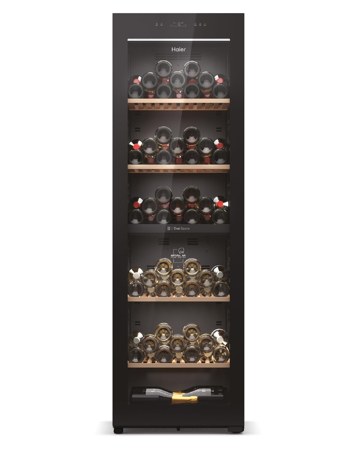 Haier Wine Fridge 50 Series 3 HWS34GGH1 I Wine Climate Cabinet for 34 Bottles I Modern Wine Fridge with UV Glass Door & 5 Wooden Shelves I Wine Cooler with Wi-Fi & Touch Display I Low Vibration