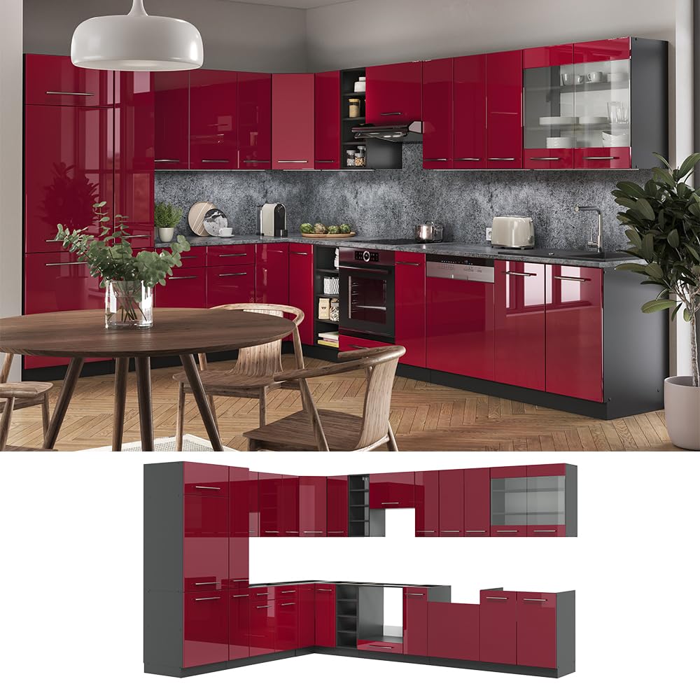 Vicco Fame-Line Corner Kitchen 257 x 347 cm White High Gloss / Anthracite without Worktop