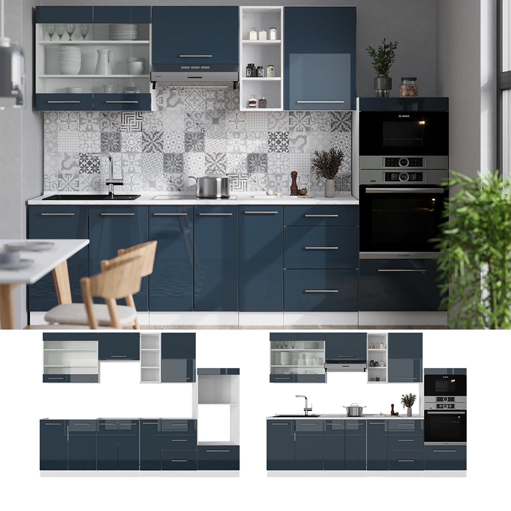 Vicco Fame-Line Kitchen Unit 280 cm without Worktop 280 cm High-Gloss Anthracite / White