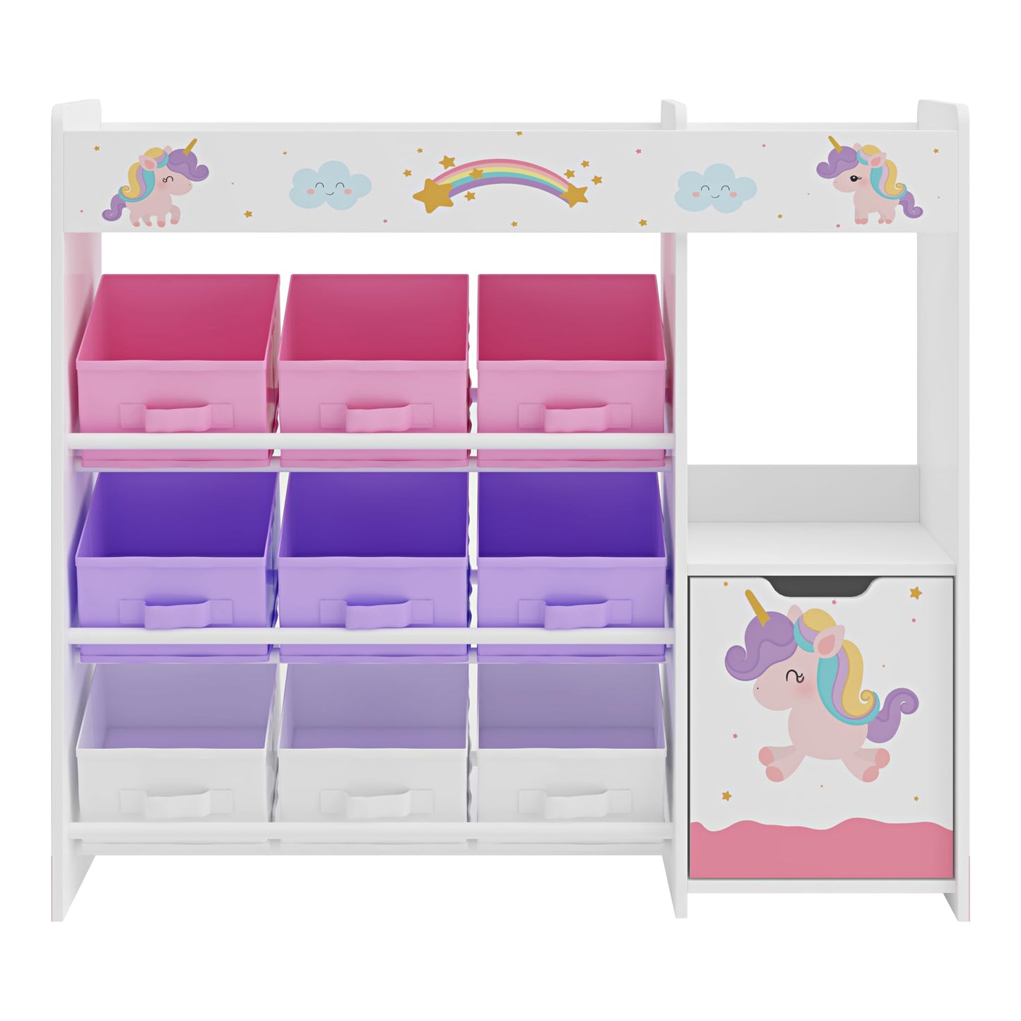 [en.casa] Kinderregal Søndreland Bücherregal für Kinder mit 9 Aufbewahrungsboxen Spielzeugregal mit Schrank 80 x 90 x 30 cm Spielzeug Aufbewahrung Ozean Motiv