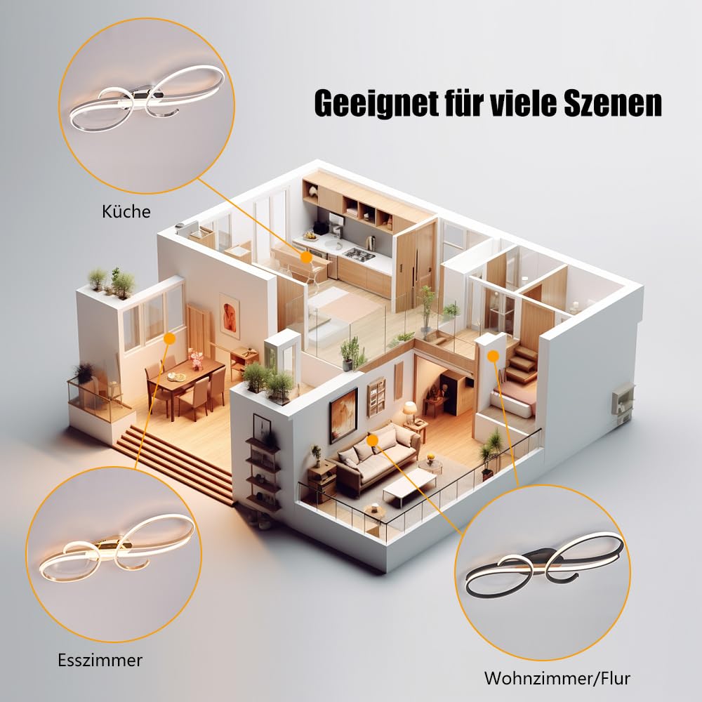 WSXEDC Moderne Kreative LED Deckenleuchte Dimmbare Metall Chrom für die Augenpflege Deckenlampe Mit Fernbedienung für Wohnzimmer Schlafzimmer Esszimmer Flure Gold 60cm