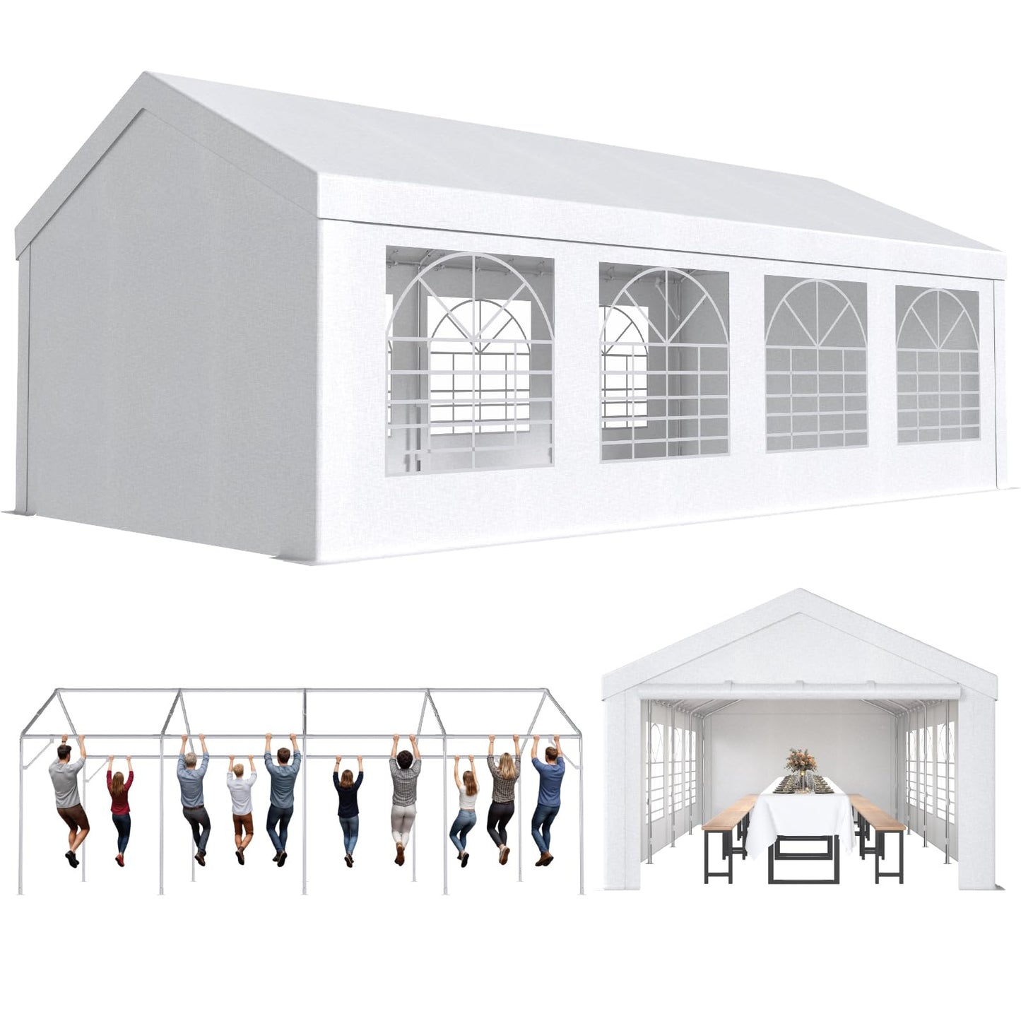 JUMMICO Gazebo Party Tent 4 x 6 Waterproof Stable Garden Tent UV Protection 50+ Tent 170 g PE Tarpaulin Marquee Beer Tent Garden Gazebo for Garden, Party, Festival, Wedding, White