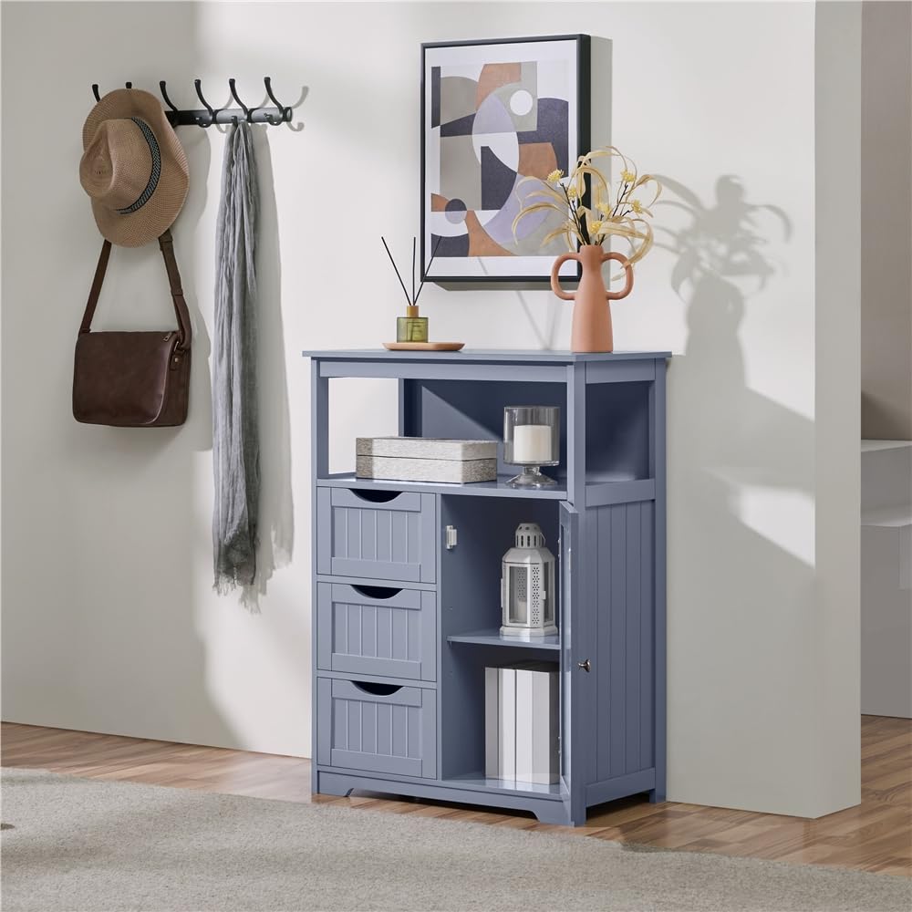 Yaheetech Unterschrank Badezimmerschrank Badkommode Badschrank mit 1 Schublade & 2 Türen & 3 Regalen Baderegal Bodenschrank mit verstellbare Einlegeböden, viel Stauraum, Dunkelgrau