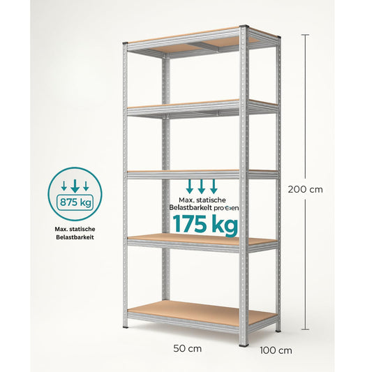 casa pura Heavy Duty Shelving Unit Set of 2 Cellar Shelves Storage Shelves 30 x 75 x 150 cm Shelf with Steel Frame Maximum Load 650 kg Each 5 Adjustable Shelves Silver