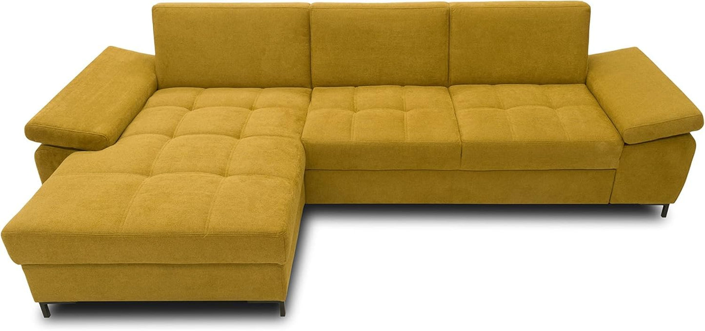 DOMO. collection Curacao Corner Sofa, Sofa Bed with Spring Core and Armrest Function in L-Shape, Couch with Sleep Function, Sofa, Upholstered Corner 297 x 160 x 84 cm (W x D x H), Cream