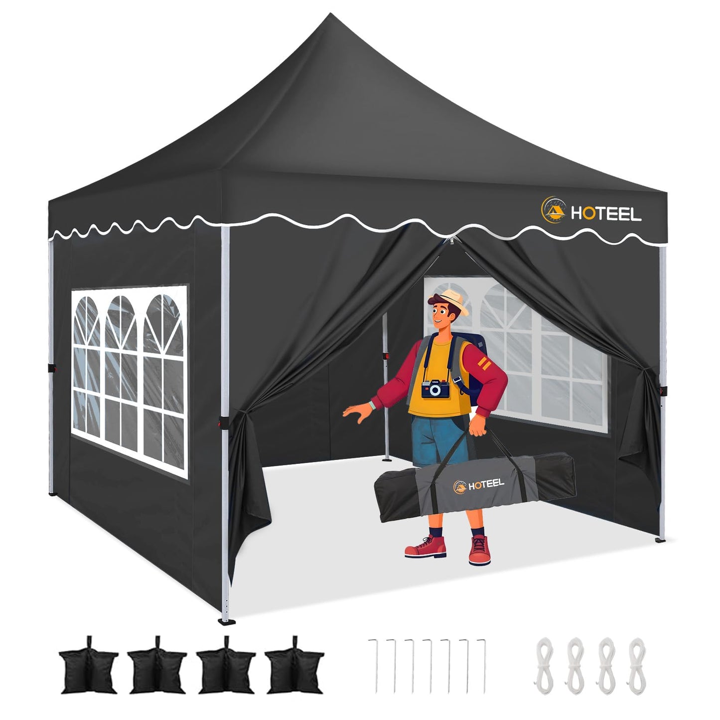 HOTEEL Gazebo 3 x 6 Waterproof Stable with 6 Removable Side Walls, Wave Hem Roof Party Tent 3 x 6 with Wheel Bag and 4 Sand Bags, Folding Gazebo 3 x 6 Parasol for Wedding Market (Grey)