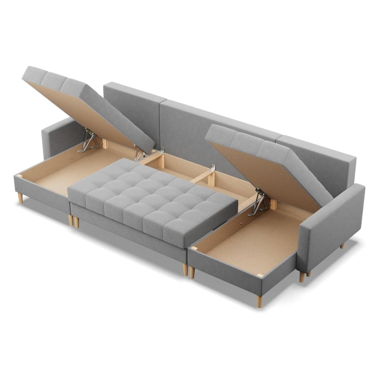 Mebligo - Elma Corner Sofa with Sleep Function and Bed Box (light grey)