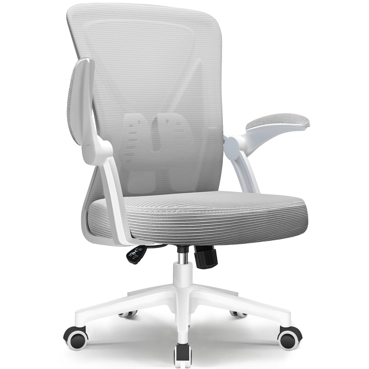Hinonde Office Chair, Desk Chair with Folding Armrests and Rocker Function, 360° Swivel Chair, Height-Adjustable Office Chair, Ergonomic Home Office Chair with Breathable Mesh, Up to 150 kg