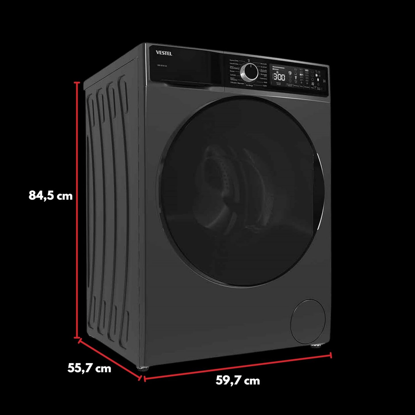 VESTEL WMI 89341 DX Washing Machine Front Loader, 8 kg, 1400 rpm, Inverter Motor, Steam, AquaStop + Switch, Dark Stainless Steel