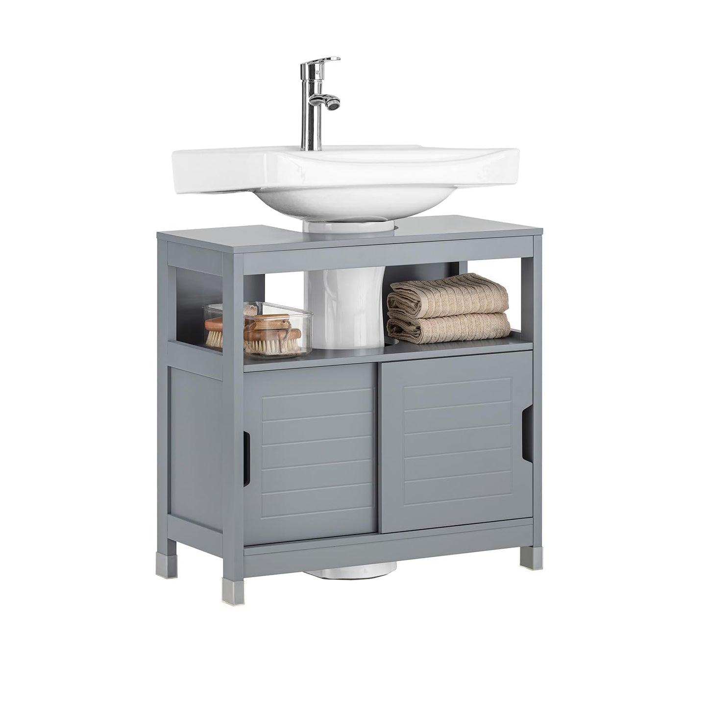 SoBuy FRG128-W Vanity Unit Bathroom Cabinet with Foot Pads, Vanity Unit for Bathroom, Bathroom Furniture, White, 60 x 61 x 30 cm