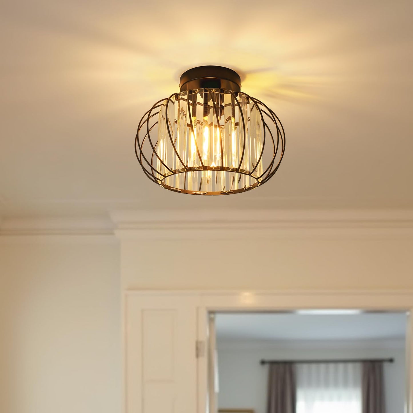 ANWIO Kristall Deckenleuchhte Kronleuchter, Wohnzimmer Lampe, Deckenleuchte E27 für Flur Balkon Küche Schlafzimmer Dekorative, Schwarz, Φ28CM