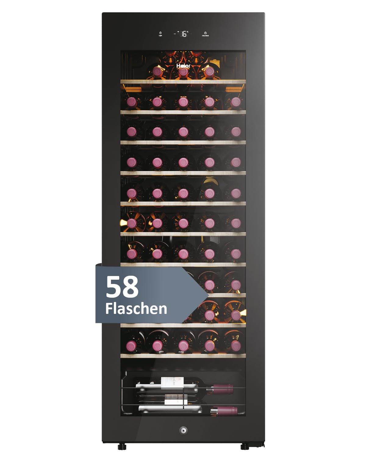 Haier Wine Fridge 50 Series 3 HWS34GGH1 I Wine Climate Cabinet for 34 Bottles I Modern Wine Fridge with UV Glass Door & 5 Wooden Shelves I Wine Cooler with Wi-Fi & Touch Display I Low Vibration