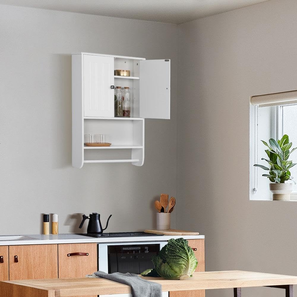 Yaheetech Wall Cupboard Bathroom Cabinet Kitchen Cabinet Shelf Storage with Door and Shelf White LH: 48.5 x 14 x 73 cm