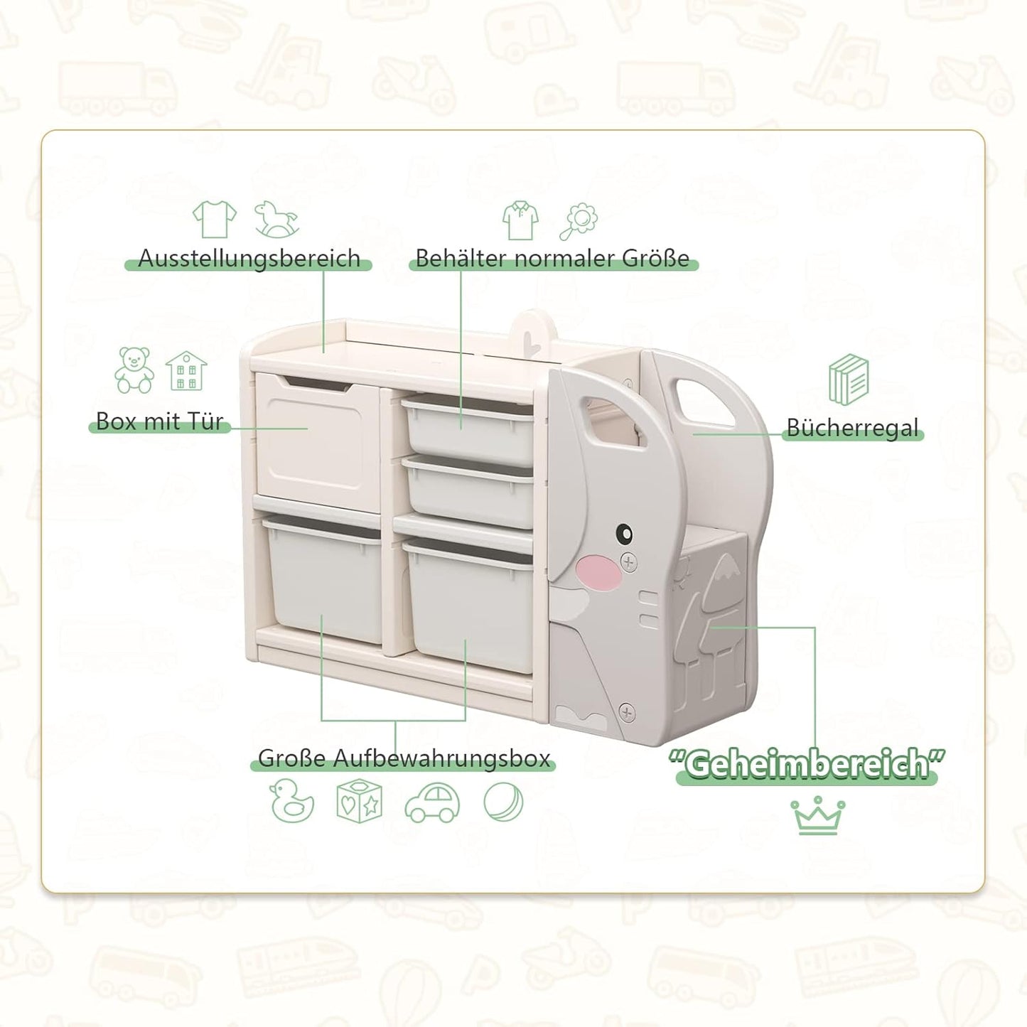 Dripex Children's Shelf, Toy Shelf with 2 Storage Boxes, Bookcase, 101 x 31 x 64.5 cm, Toy Storage Shelf, Children's Room Shelf for Boys, Girls