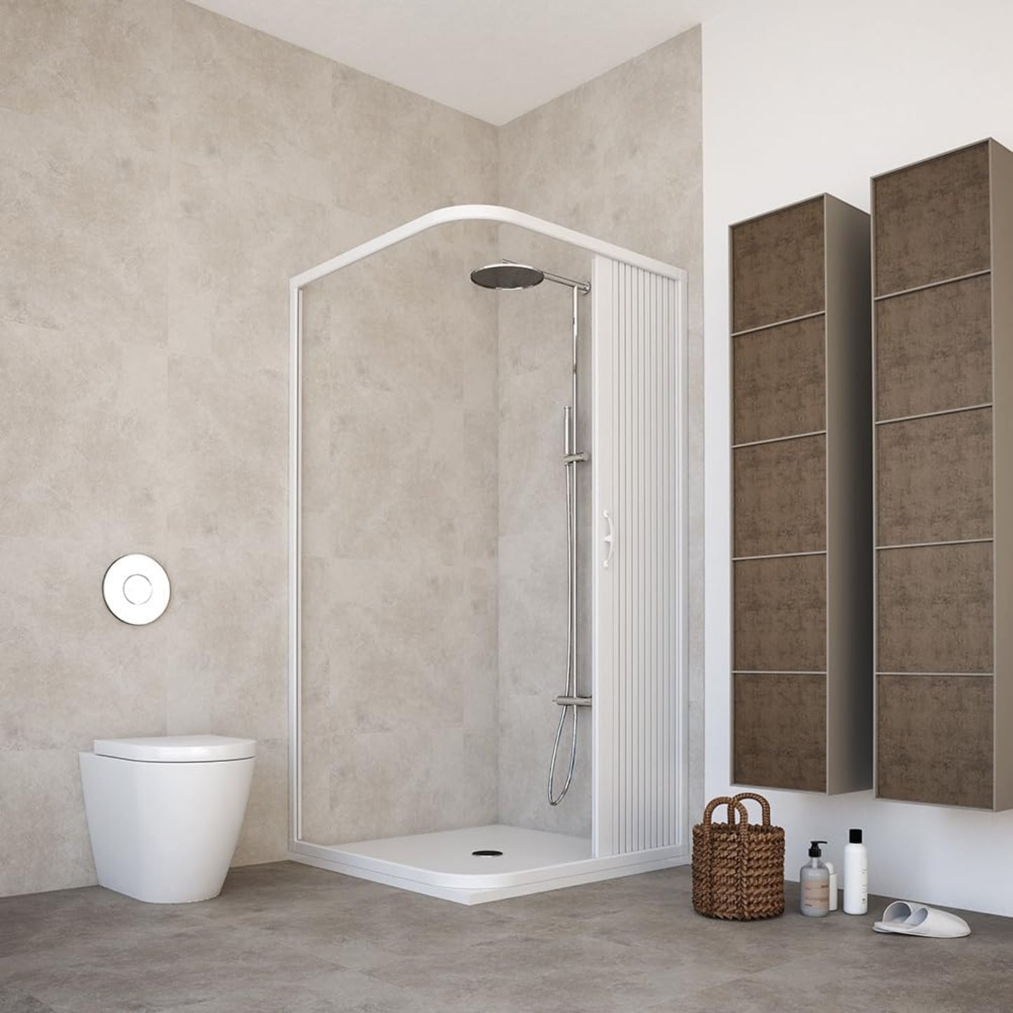 Paola Shower Cubicle 70 x 90 cm PVC Cabin with Side Opening Unique Folding Door Reducible Reversible White