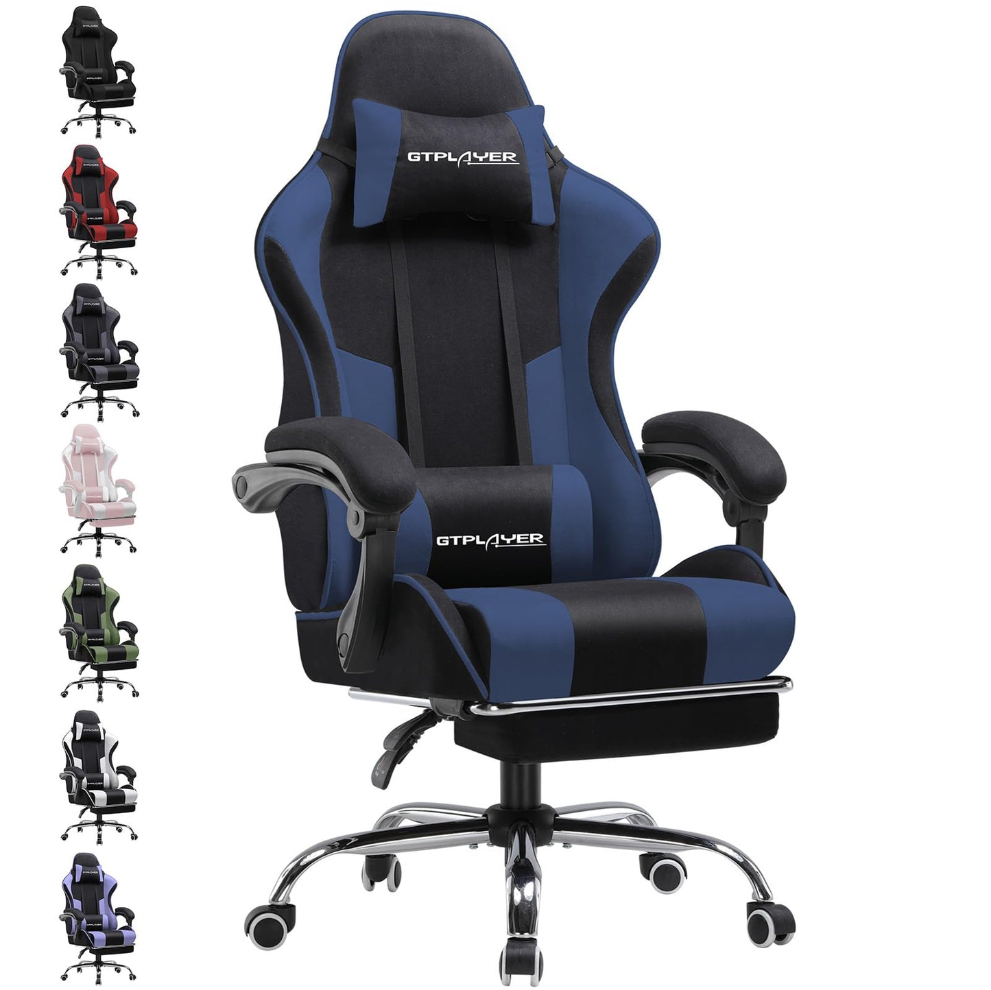 GTPLAYER Gaming Stuhl Bürostuhl Massage Gaming Sessel Ergonomischer Gamer Stuhl mit Fußstütze, Kopfstütze Massage-Lendenkissen, Gepolstert Gaming Chair, Drehsessel, weiß