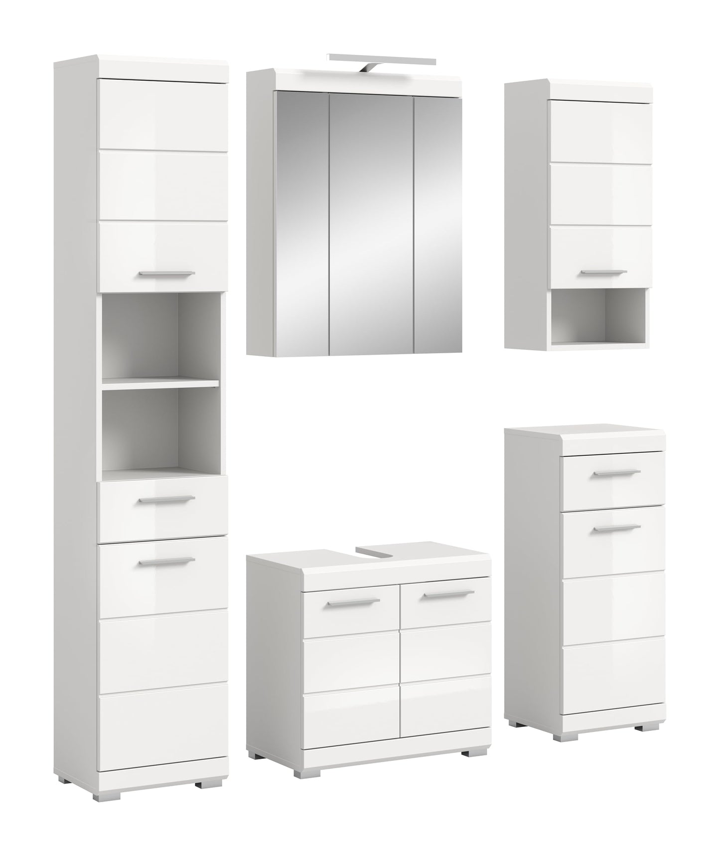 Badezimmer Scout X06B2723 Wall-Mounted Cupboard Wide Cabinet in Front White High Gloss Body Smoke Silver Nb. Approx. 74 x 79 x 24 cm