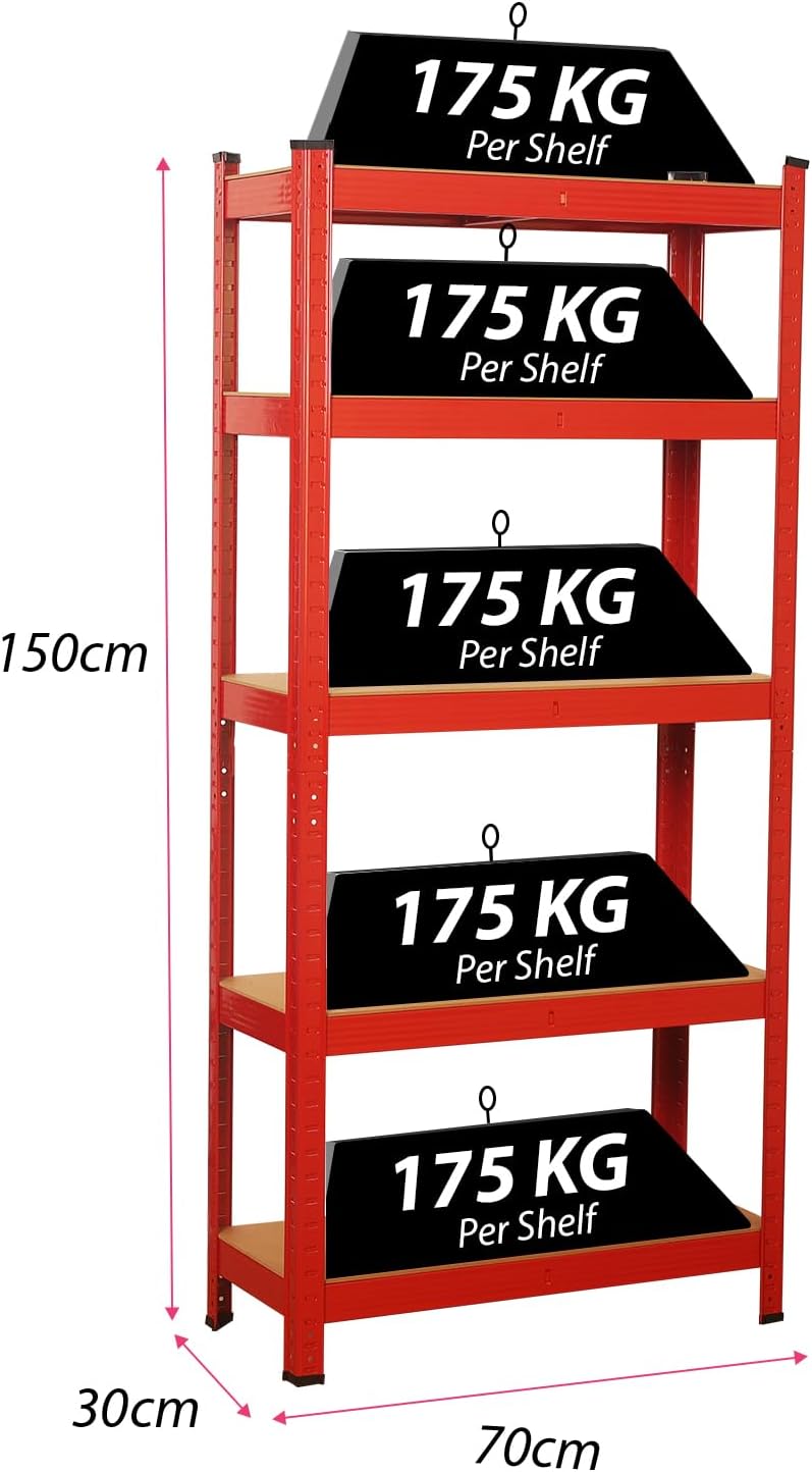 SIGNZWORLD Premium Heavy Duty Shelving Unit 150 x 70 x 30 cm, Mounting Material 875 kg Load Capacity, 5 Adjustable Sturdy Shelving MDF Panels for Storage Shelving Basement Shelving Garage Cellar Room